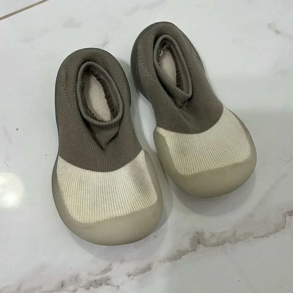 Baby Slip in Shoes - Walking Shoes - Tan and White Cute Little Walker Shoes